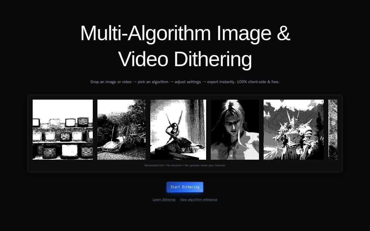 screenshot-Online Image & Video Dithering Tool – Floyd-Steinberg, Bayer, Atkinson & More